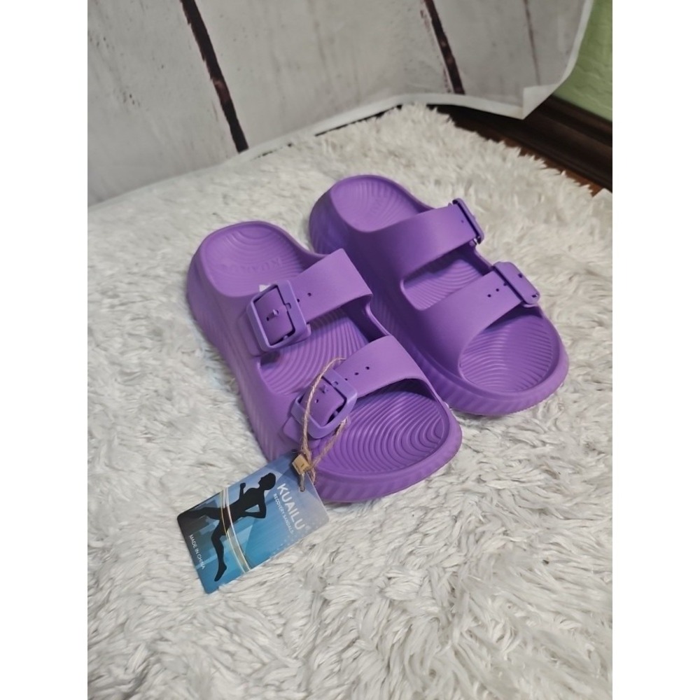 Kuailu Women Purple Recovery Sandals‎ Adjustable Buckle Comfort Slides Size 8.5